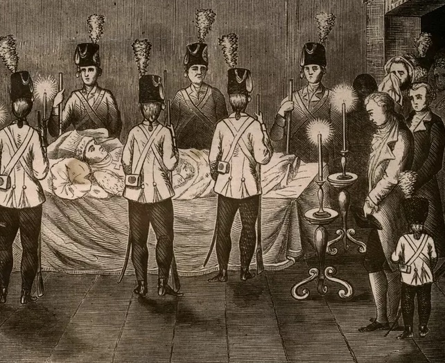 Fragmented historical artwork with multiple figures and visual layers